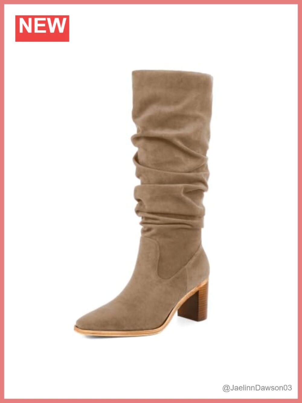 Women Knee High Boots Chunky Block Heel Faux Suede Tall Slouch Square Toe Side
